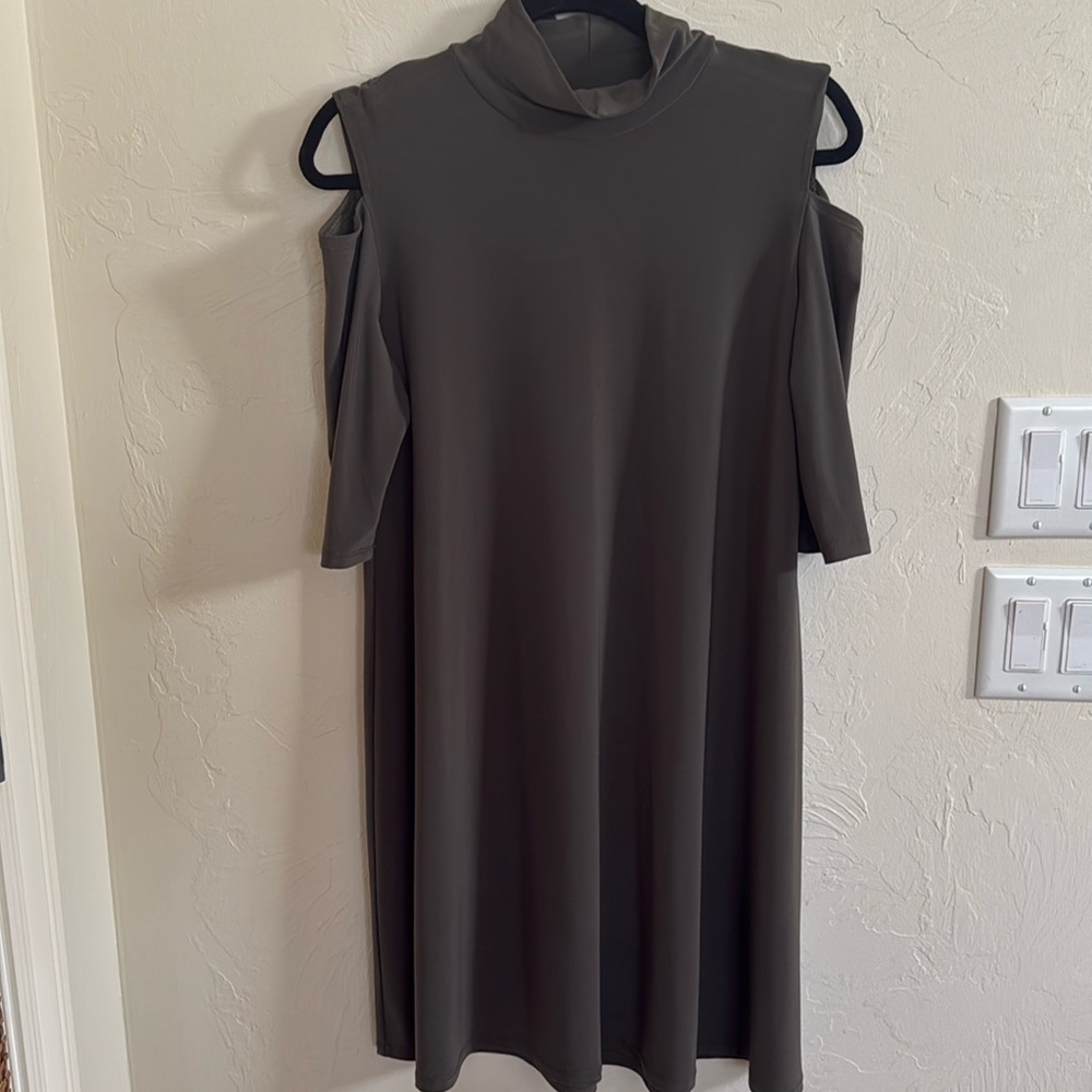 Olive color Jersey knit dress with cutout shoulders